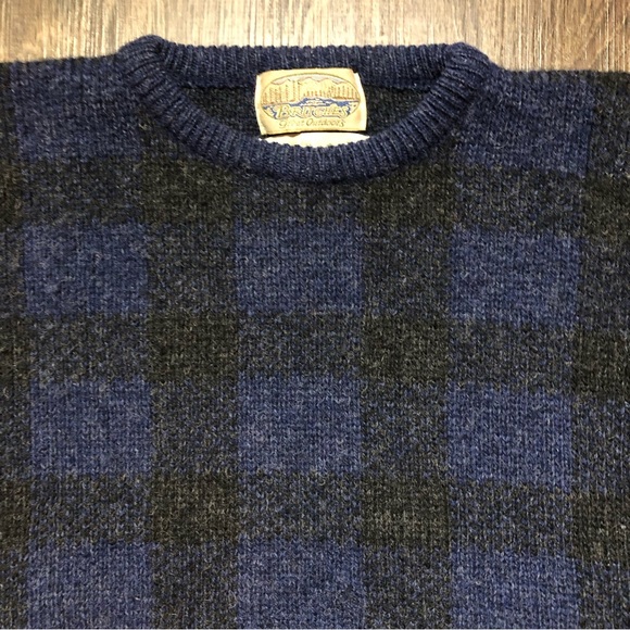 Vintage Britches Blue & Black Buffalo Plaid Wool Sweater - Picture 7 of 12